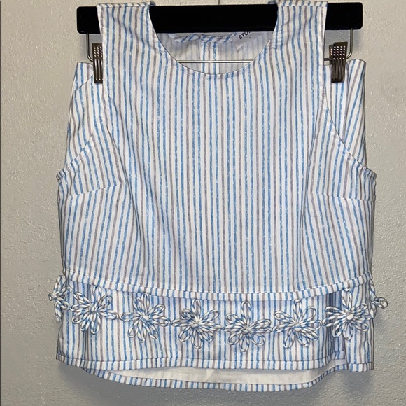 Storia Dresses & Skirts - Storia Size Large Blue and White Striped Cropped Top Lined Mini Skirt Set: 3493